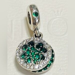 Pandora Silver and Green Clover ANYTHING IS POSSIBLE Charm